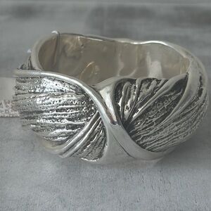 Shablool 925 Sterling Silver Textured Bangle Statement wide Electroform Bracelet